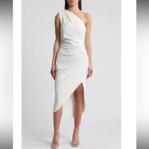 Elliott Xara One-Shoulder Asymmetric Chic Crepe Cocktail Dress - Size Large Midi